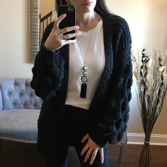 Black Pom Pom Cardigan - Picture 4 of 7